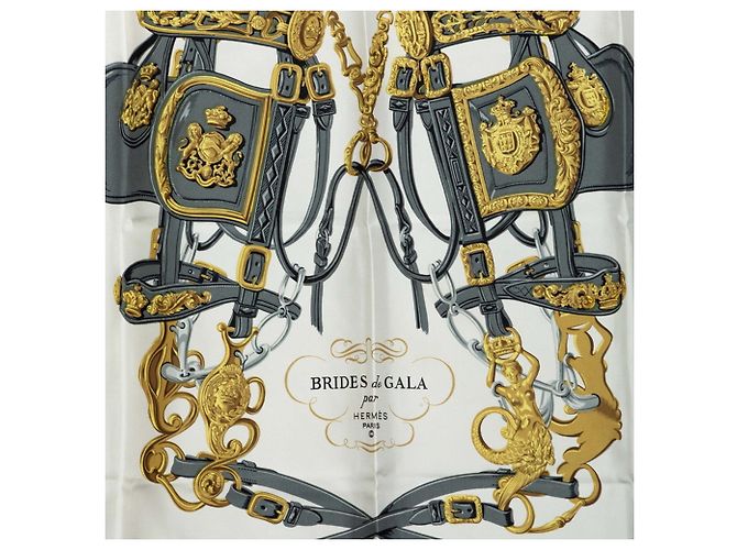 Hermès Foulard Hermes Carre 90 Brides de Gala Bianco Blu chiaro - vista 2