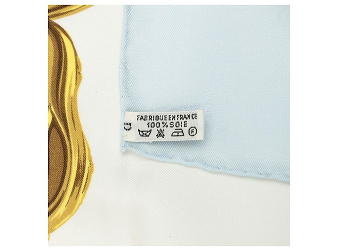 Hermès Foulard Hermes Carre 90 Brides de Gala Bianco Blu chiaro - vista 8