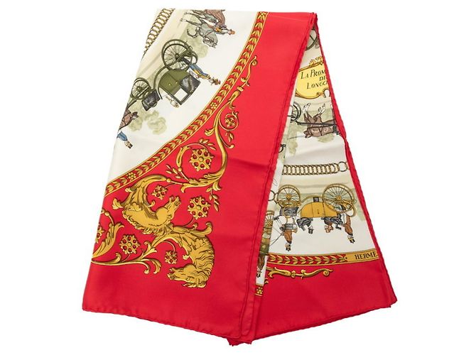 Hermès Hermes Carre 90 LA PROMENADE DE LONGCHAMPS Schal Rot Mehrfarben - Ansicht 3