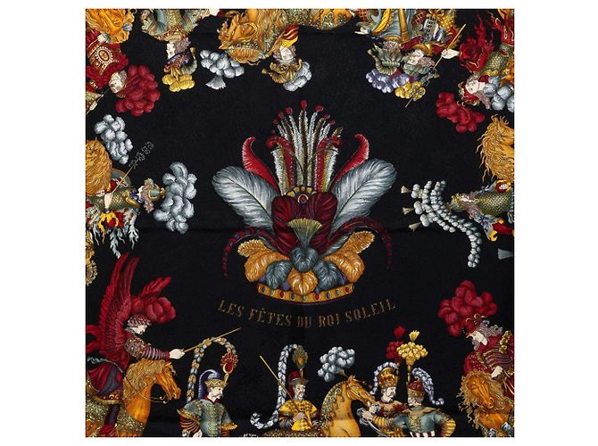 Hermès Hermes Carre 90 LES FETES DU ROI SOLEIL Schal Schwarz Mehrfarben - Ansicht 2