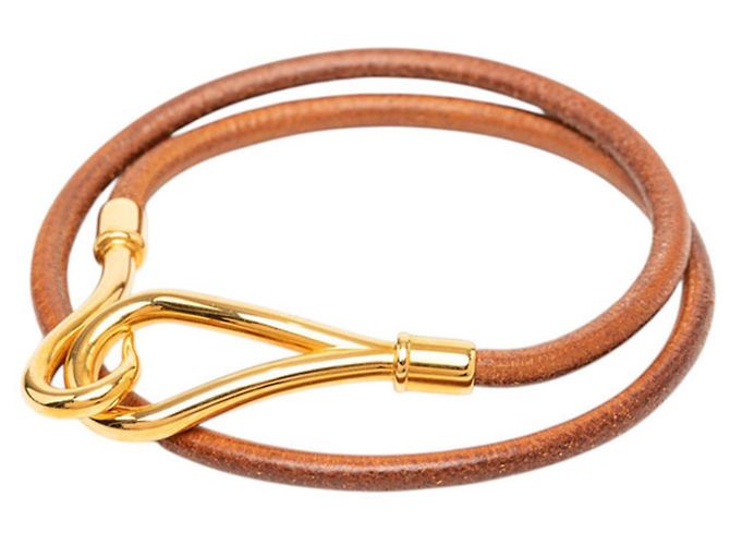 Hermès Pulsera de Amuletos Hermes Jumbo Gold Brown Leather Castaño - vista 2