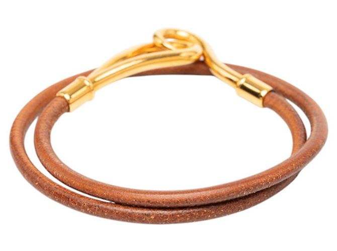 Hermès Pulsera de Amuletos Hermes Jumbo Gold Brown Leather Castaño - vista 3