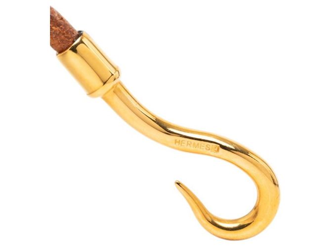 Hermès Pulsera de Amuletos Hermes Jumbo Gold Brown Leather Castaño - vista 4