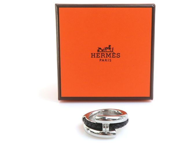 Ring Hermès Anello Band Tourni Tresse Hermes Nero Argento - vista 8