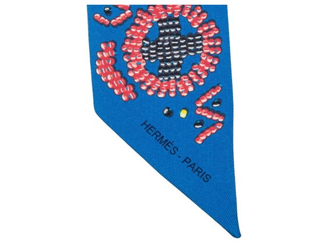 Hermès Twilly Kelly En Perles Seidentuch Blau Mehrfarben - Ansicht 3