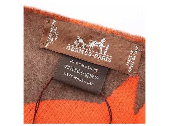 Hermès Sciarpa in cashmere Hermes Boucles Camouflage Marrone Arancione - vista 2