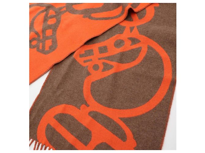 Hermès Sciarpa in cashmere Hermes Boucles Camouflage Marrone Arancione - vista 3