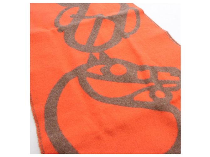 Hermès Sciarpa in cashmere Hermes Casaque Buckle et Camaieu Marrone Rosso - vista 3