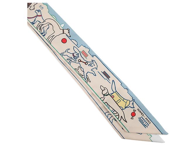 Hermès Carré Twilly Hermes - Parisian Dogs Bleu - vue 4