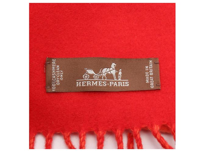 Hermès Cachecol de cashmere Hermes Casaque Zigzag Vermelho Laranja - vista 2