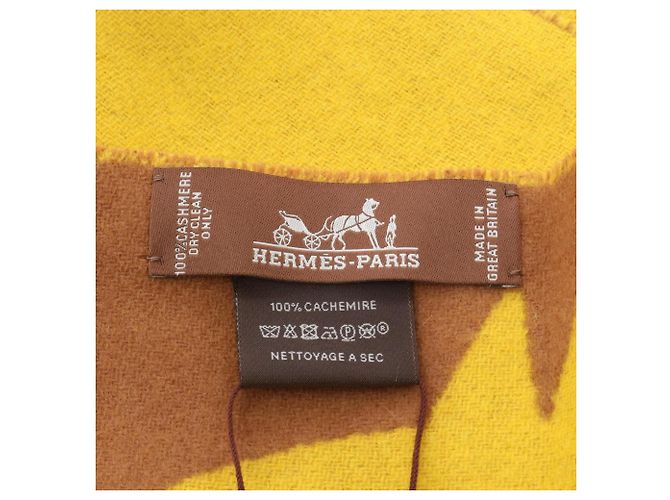 Hermès Sciarpa Muffler Hermes Casaque Buckle et Camaieu Marrone Giallo - vista 2