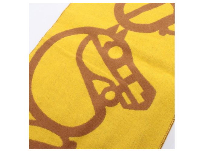 Hermès Sciarpa Muffler Hermes Casaque Buckle et Camaieu Marrone Giallo - vista 3