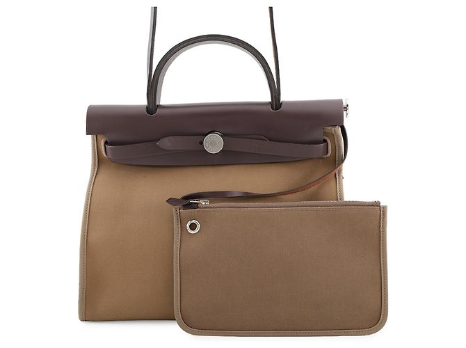 Hermès Borsa Hermes Herbag Zip PM Taupe Damier ebene - vista 6