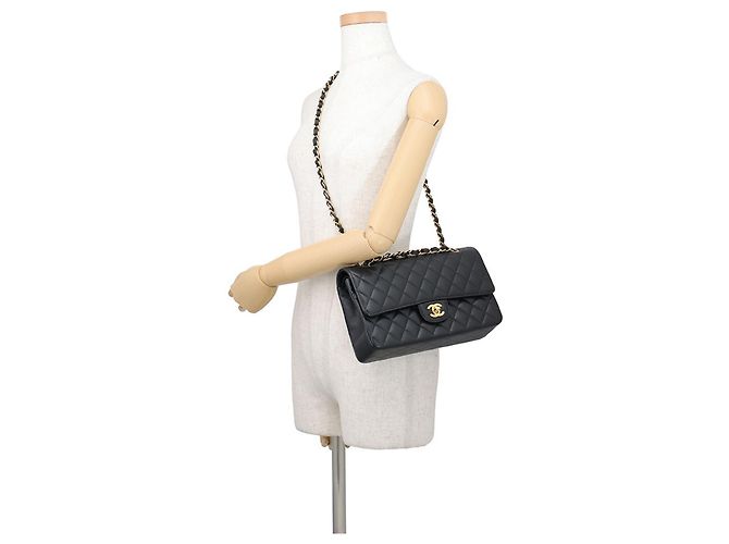Borsa a tracolla con catena Chanel in pelle di vitello martellata nera Nero - vista 5