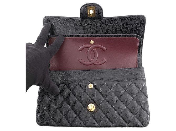 Borsa a tracolla con catena Chanel in pelle di vitello martellata nera Nero - vista 6