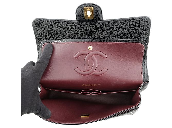 Borsa a tracolla con catena Chanel in pelle di vitello martellata nera Nero - vista 7
