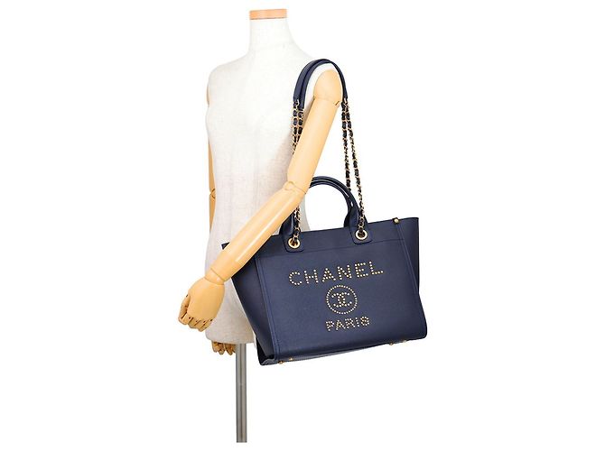Chanel Deauville Tote Bag Marineblau - Ansicht 5
