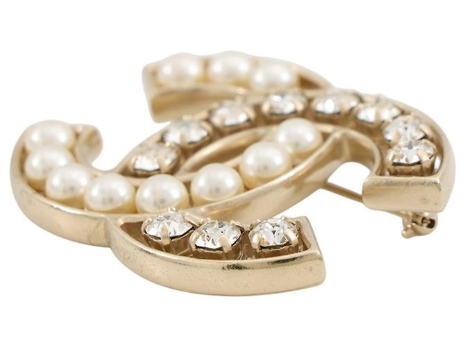 Chanel Faux Pearl and Rhinestone Brooch Golden - view 2