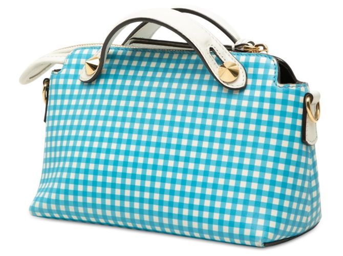 Bolsa Mini By The Way Fendi Gingham Check Branco Azul - vista 2
