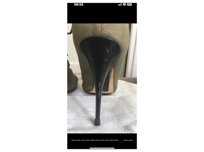 Giuseppe Zanotti Stivaletti aperti in tela kaki con lacci - vista 11
