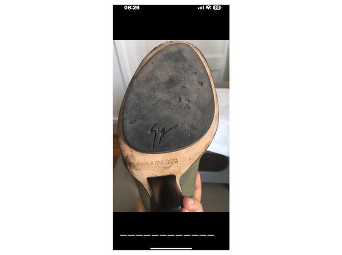 Giuseppe Zanotti Stivaletti aperti in tela kaki con lacci - vista 13