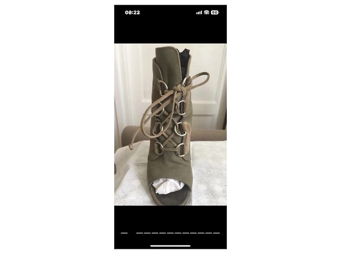 Giuseppe Zanotti Stivaletti aperti in tela kaki con lacci - vista 2