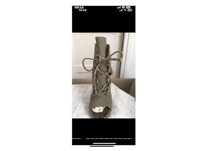 Giuseppe Zanotti Stivaletti aperti in tela kaki con lacci - vista 3