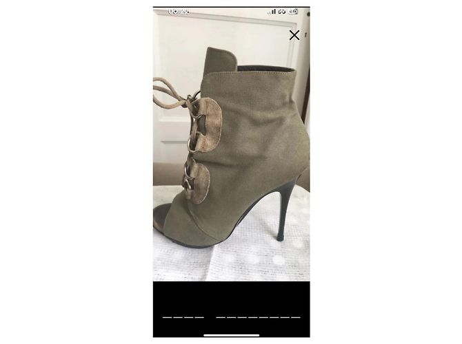 Giuseppe Zanotti Stivaletti aperti in tela kaki con lacci - vista 5