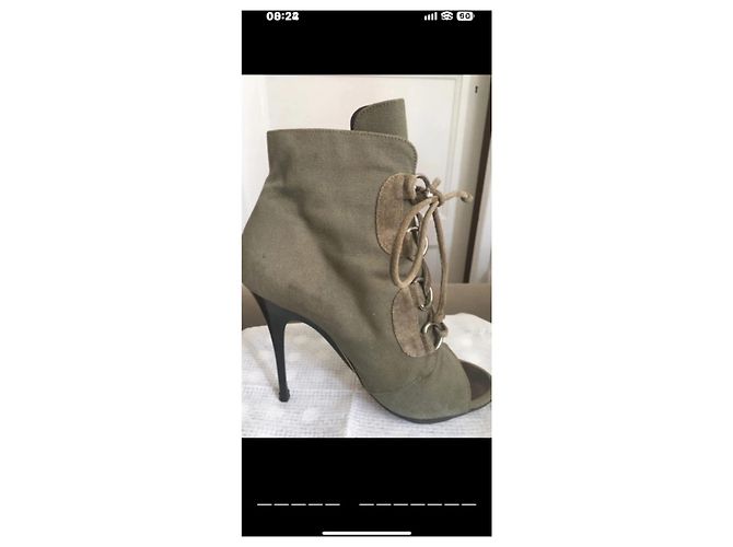 Giuseppe Zanotti Stivaletti aperti in tela kaki con lacci - vista 6