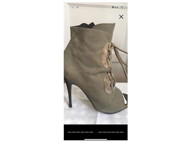 Giuseppe Zanotti Stivaletti aperti in tela kaki con lacci - vista 7