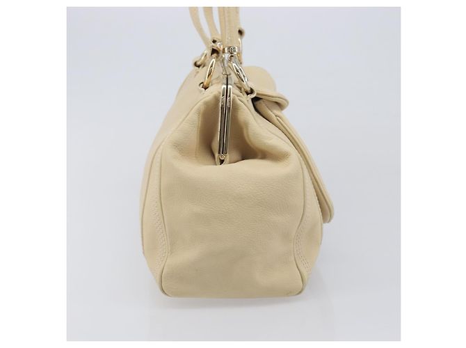 Céline Celine Vintage Kisslock Frame Leather Beige - vista 3