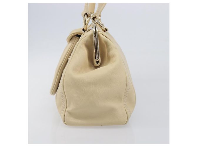 Céline Celine Vintage Kisslock Frame Leather Beige - vista 4
