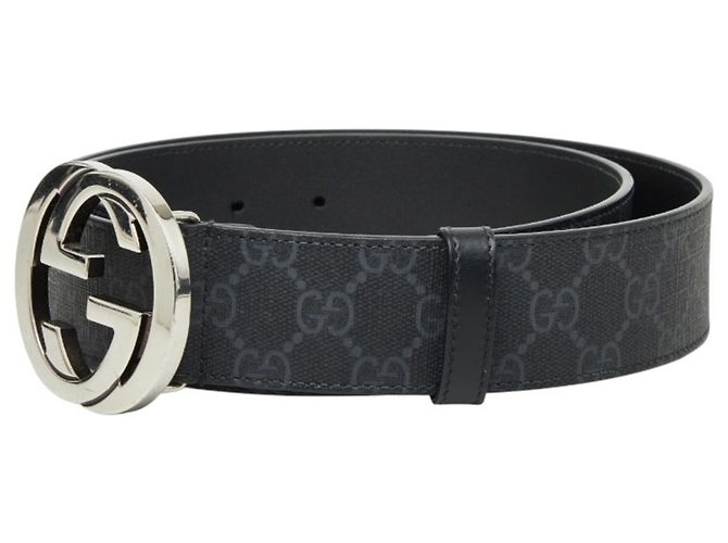 Gucci Interlocking G GG Supreme Logo Buckle Gürtel Schwarz Silber - Ansicht 2