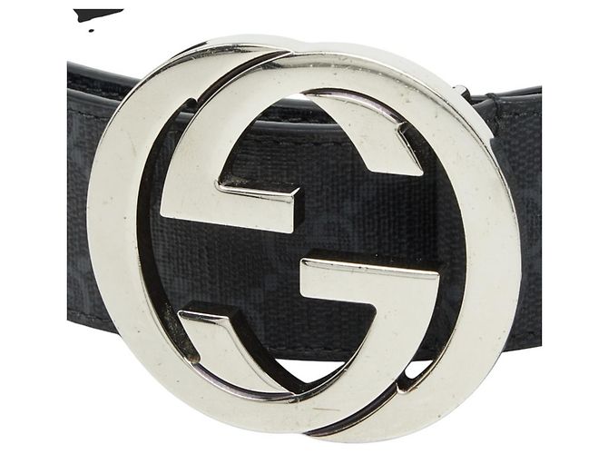 Gucci Interlocking G GG Supreme Logo Buckle Gürtel Schwarz Silber - Ansicht 4