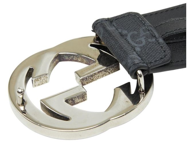 Gucci Interlocking G GG Supreme Logo Buckle Gürtel Schwarz Silber - Ansicht 5