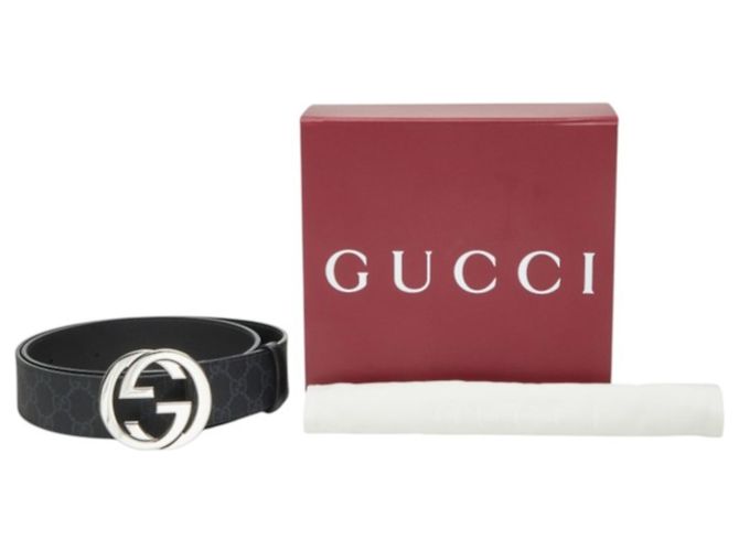 Gucci Interlocking G GG Supreme Logo Buckle Gürtel Schwarz Silber - Ansicht 7