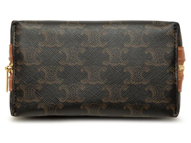 Céline Celine Triomphe Small Cosmetic Pouch Handbag Marrone - vista 3