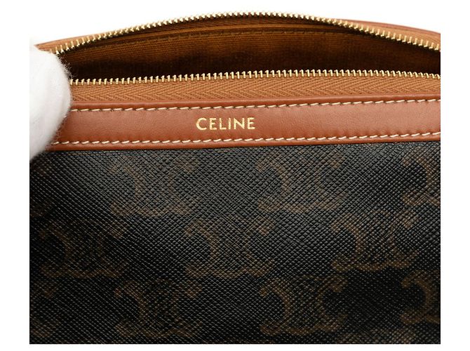 Céline Celine Triomphe Small Cosmetic Pouch Handbag Marrone - vista 5
