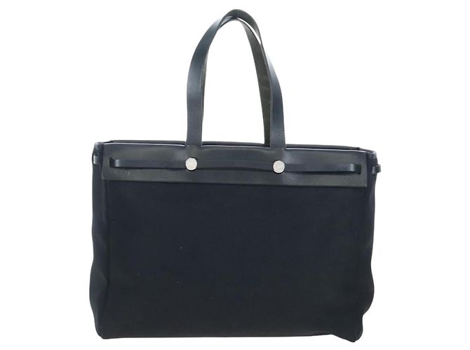 Hermès Herbag Cabas Toile and Leather MM Nero - vista 2