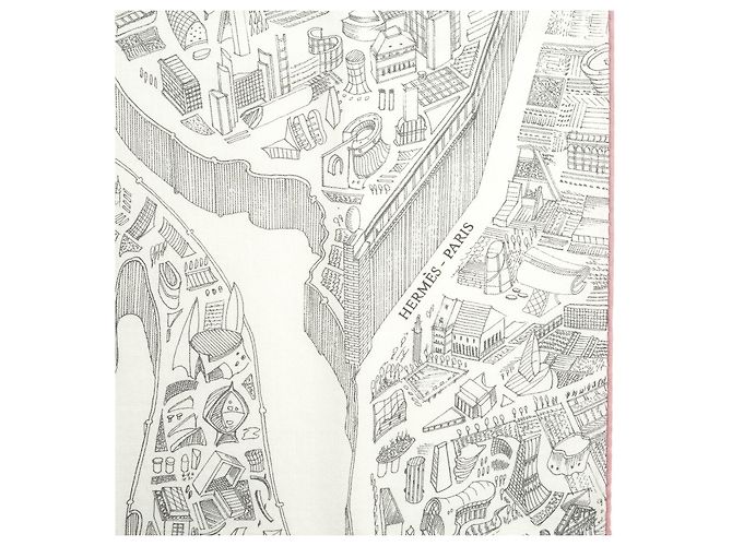 Hermès Carré 140 Nouvelle Cité Cavalière Sciarpa Cashmere Grigio Rosa Bianco - vista 2