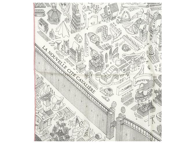 Hermès Carré 140 Nouvelle Cité Cavalière Sciarpa Cashmere Grigio Rosa Bianco - vista 4