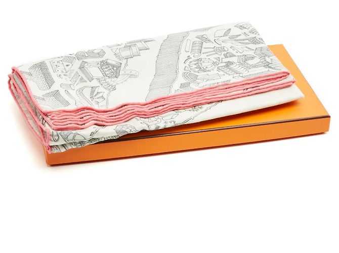 Hermès Carré 140 Nouvelle Cité Cavalière Sciarpa Cashmere Grigio Rosa Bianco - vista 6
