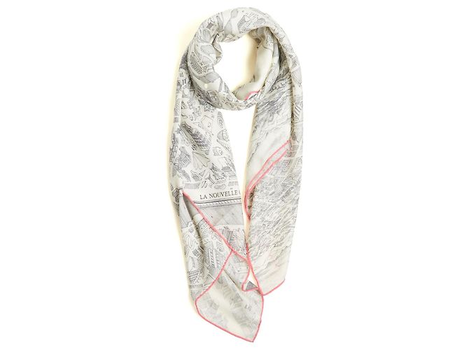 Hermès Carré 140 Nouvelle Cité Cavalière Sciarpa Cashmere Grigio Rosa Bianco - vista 7