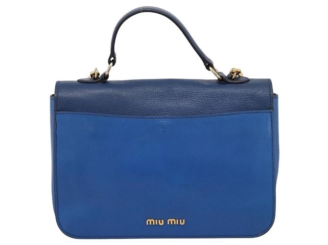 Miu Miu Madras Top Handle Leather Small Azul marinho - vista 2