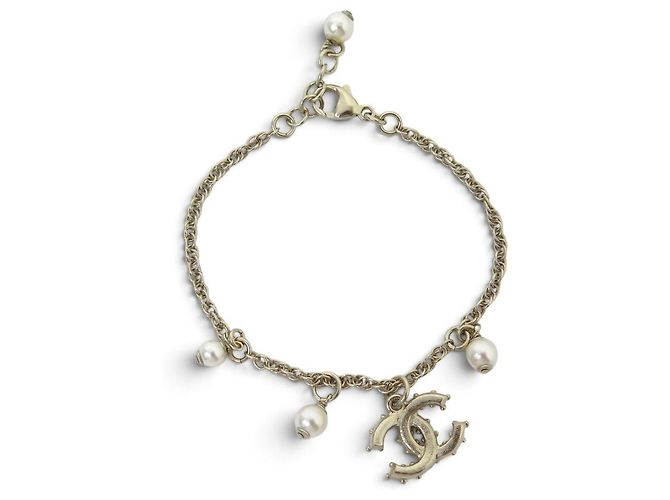 NUOVO BRACCIALE CHANEL LOGO CC STRASS E PERLE 2019 17-19CM METALLO DORATO BANGLE D'oro - vista 4