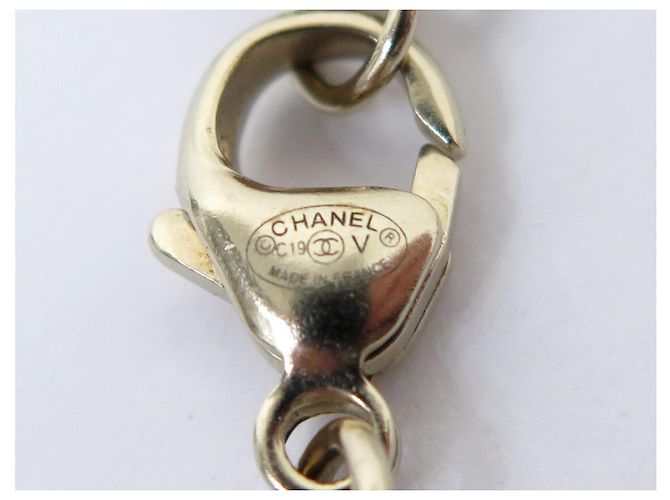 NUOVO BRACCIALE CHANEL LOGO CC STRASS E PERLE 2019 17-19CM METALLO DORATO BANGLE D'oro - vista 5