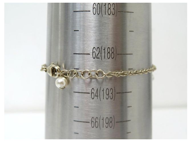 NUOVO BRACCIALE CHANEL LOGO CC STRASS E PERLE 2019 17-19CM METALLO DORATO BANGLE D'oro - vista 7