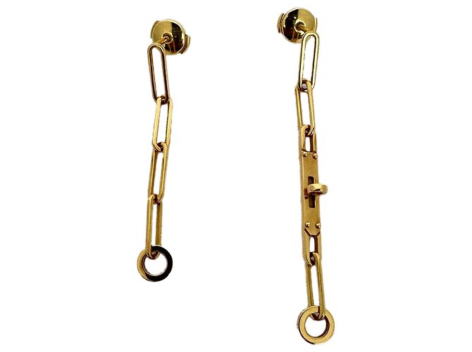 Orecchini Hermès 18K Kelly Chaine Drop in metallo dorato D'oro - vista 3