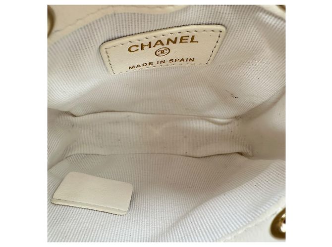 Timeless Chanel Mini Square gesteppte Clutch aus elfenbeinfarbenem Leder Weiß Roh - Ansicht 10