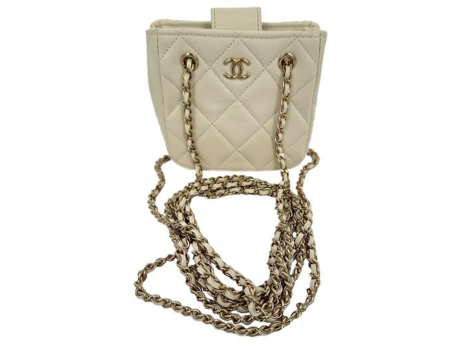 Timeless Chanel Mini Square gesteppte Clutch aus elfenbeinfarbenem Leder Weiß Roh - Ansicht 2